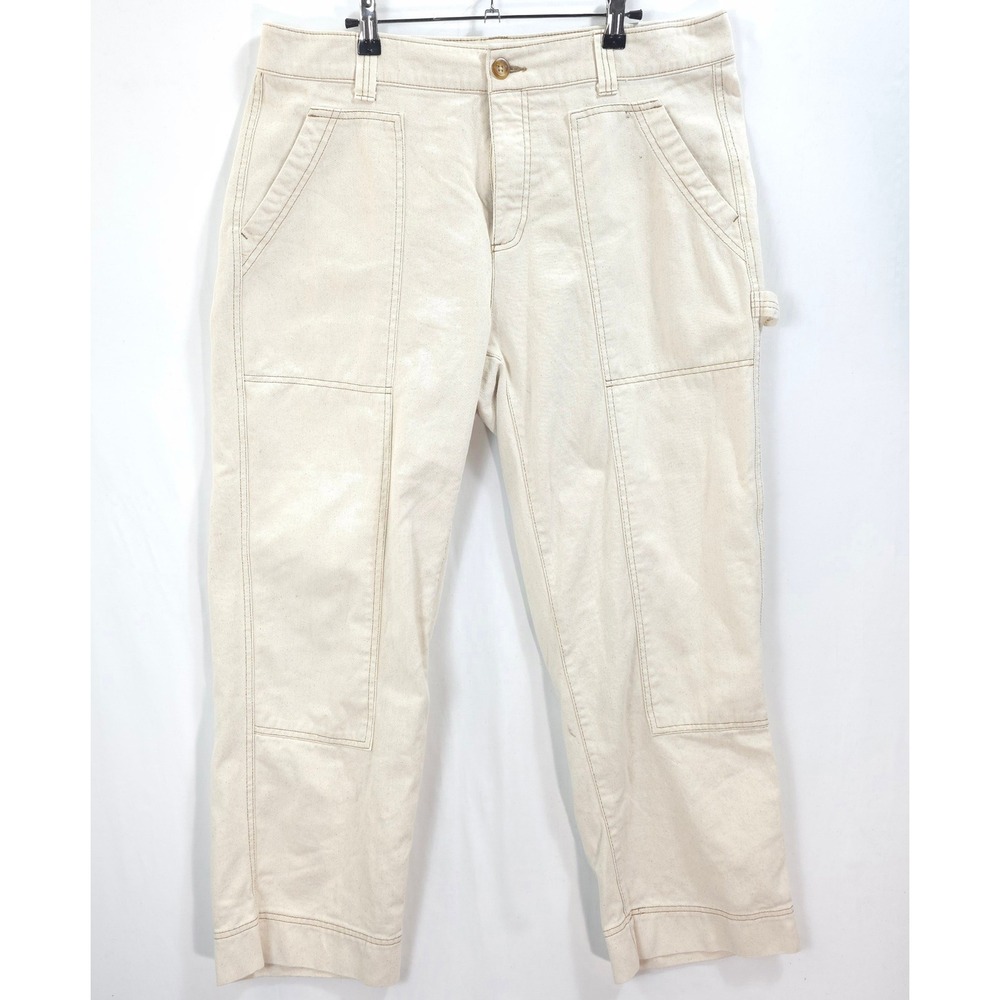 Old Navy Utility Straight Carpenter Pants Natural Beige Women 14 Gorpcore Cotton